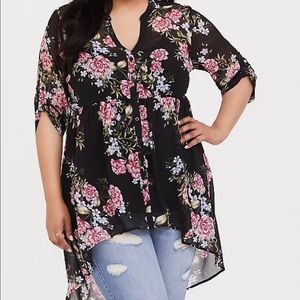 Floral chiffon hi low babydoll tunic